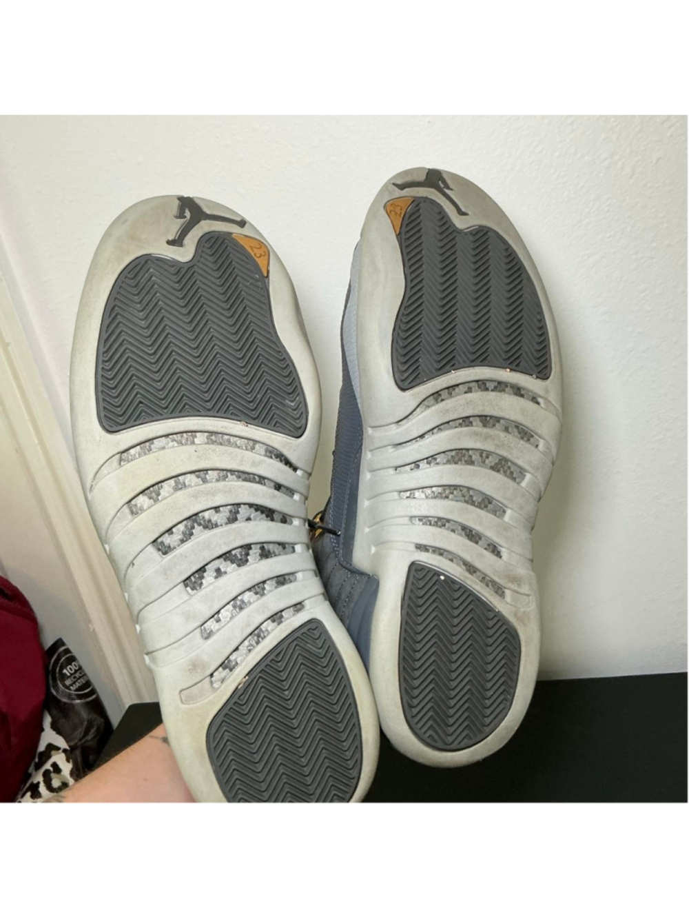 Nike Air Jordan 12 Cool Grey Suede Gold Eyelets Sneakers Men's Size 12 - Picture 6 of 8